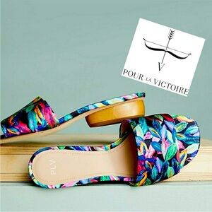 Pour La Victoire Women's Floral Satin Slides Size 11 Colorful Mules